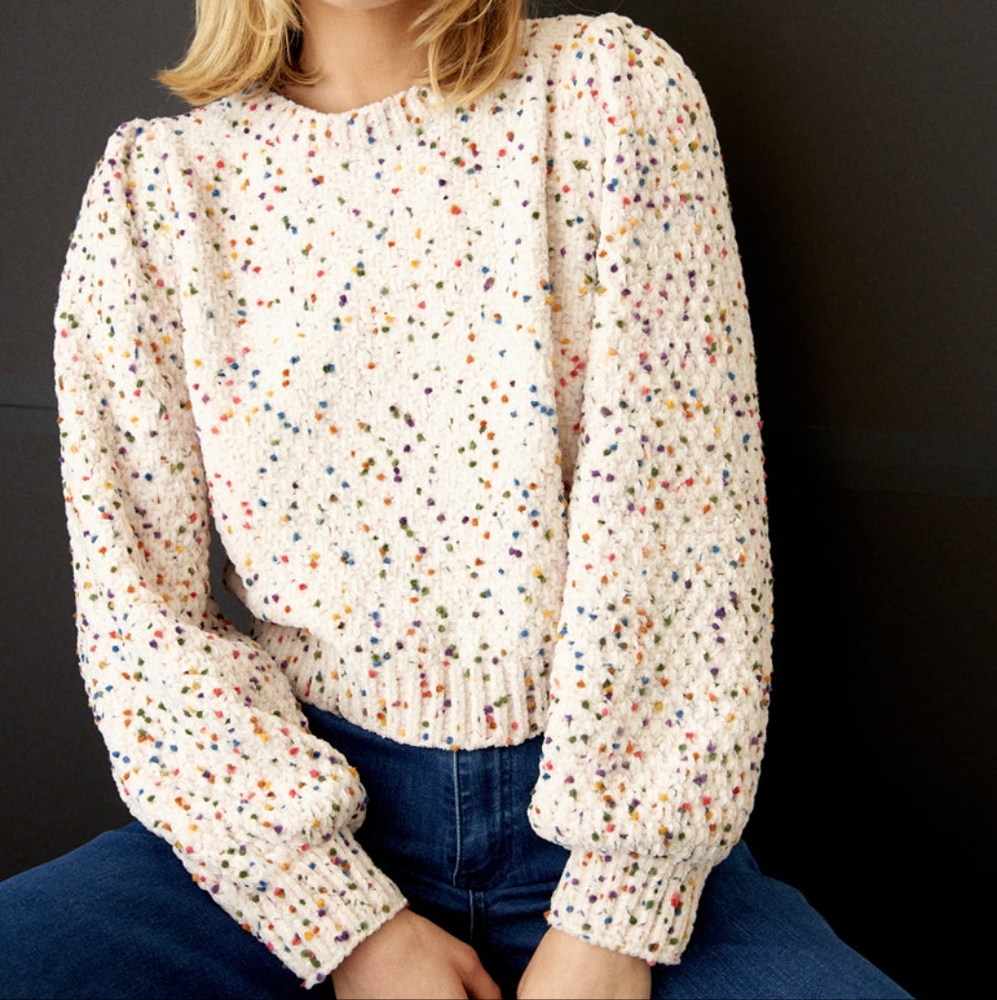 Fantastic Fawn Crewneck Popcorn Birthday Cake Nubby Sweater Long Sleeve Small